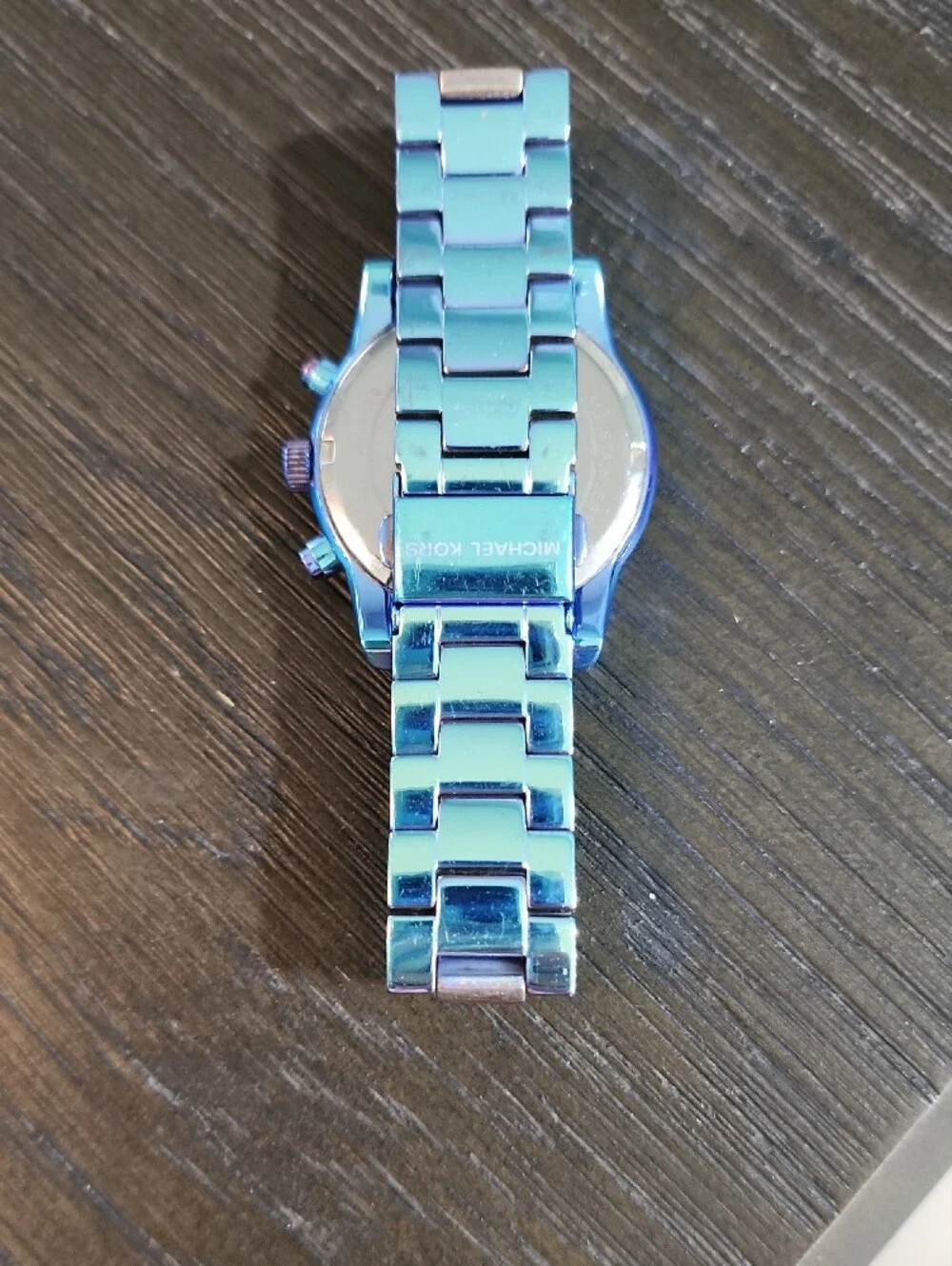 MICHAEL KORS Iridescent Blue Chronograph Watch with Crystal Bezel